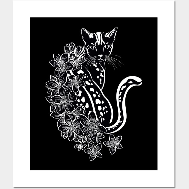 Cat Flower Tattoo Wall Art by Introvert Home 